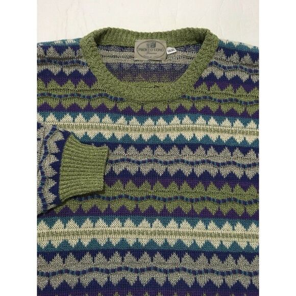 Pronto Uomo Men's Sweater Crewneck Wild Abstract Purple Green Size 54 / XL - Picture 6 of 8